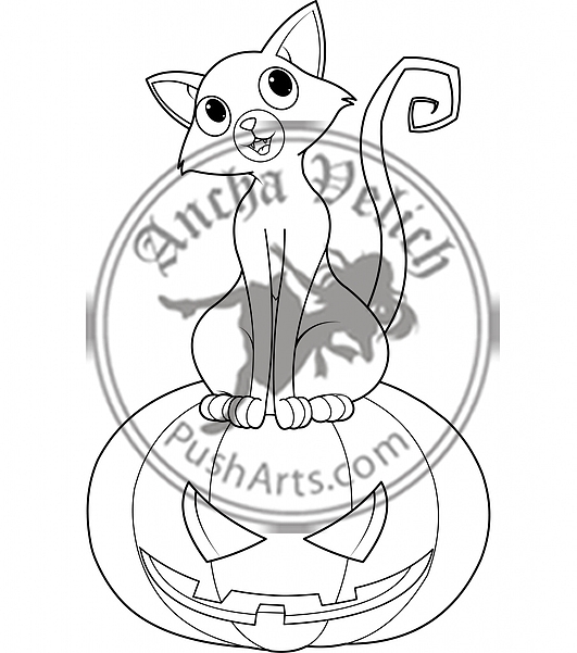 Halloween Cat on pumpkin coloring page
