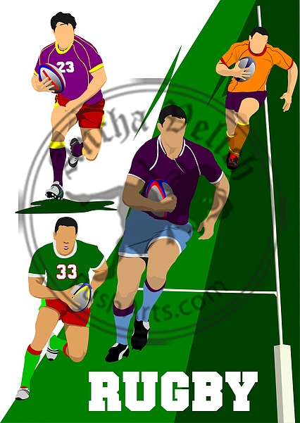 Collection of Rugby Player Silhouettes. Vector illustration