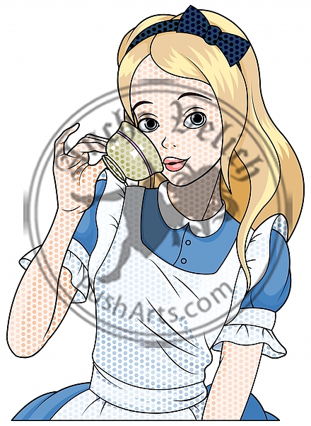 Comic stile Alice Takes Tea Cup