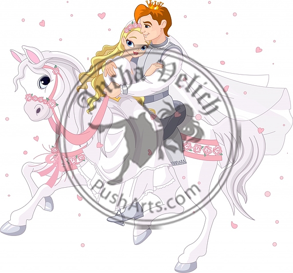 Romantic couple on white horse