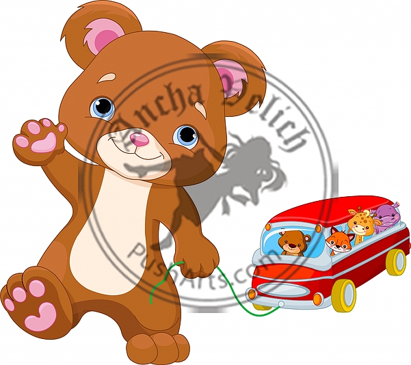 Teddy Bear Plays Toy Bus