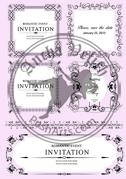 Collection of vector frames and ornaments with sample text.