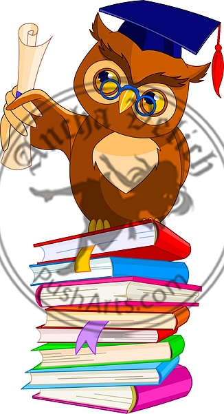 Cartoon Wise Owl with graduation cap and diploma