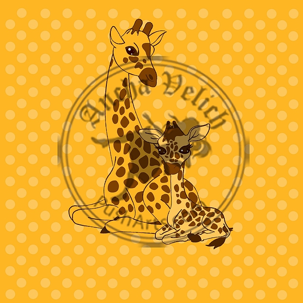 Mother-giraffe and baby-giraffe place card