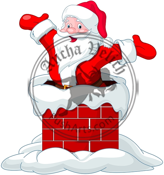 Santa Claus jumping from chimney