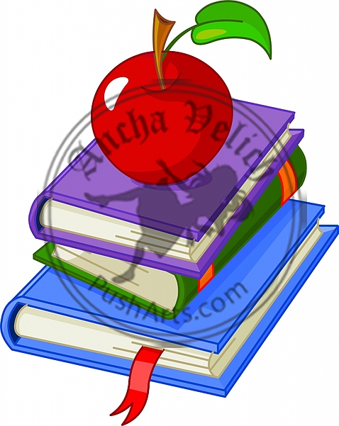 Pile book with red apple