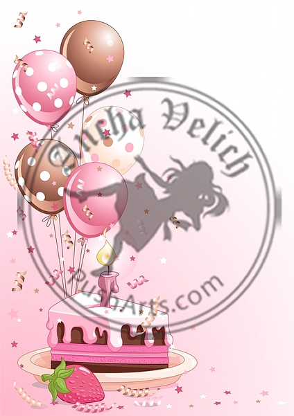 Slice of Birthday Cake with Balloons