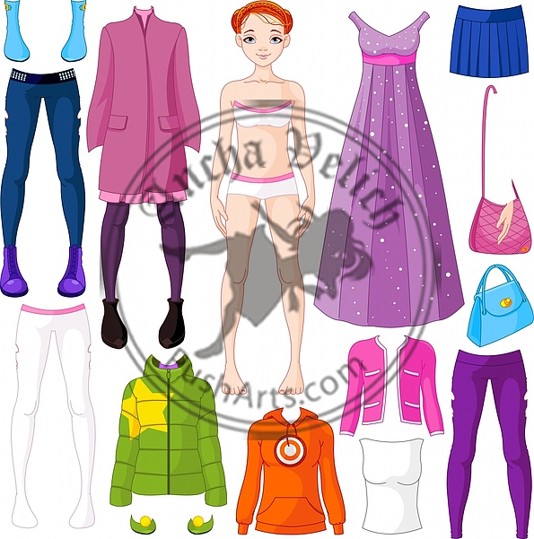 Paper doll with clothing