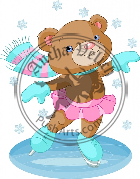 Cute bear girl on ice skates