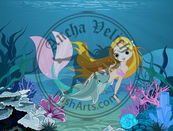 Mermaid and dolphin background