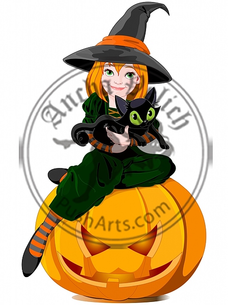 Halloween witch holds cat