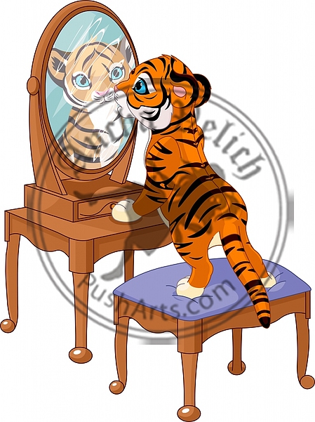 Tiger cub looking in the mirror