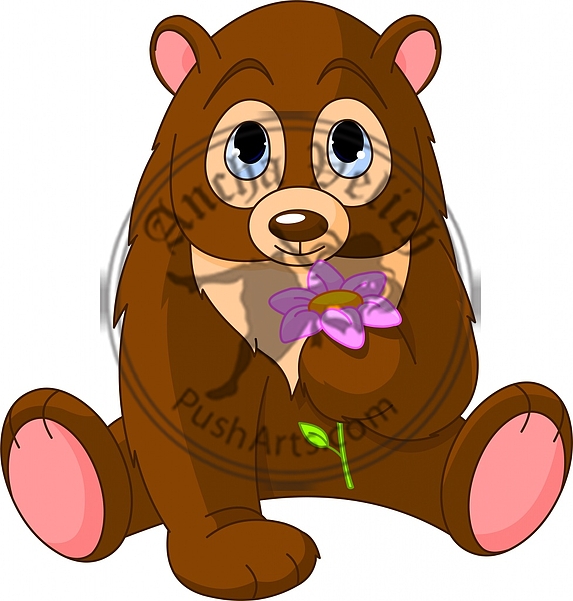 Cute Bear holding flower