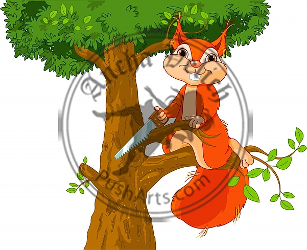 Funny squirrel saws branch