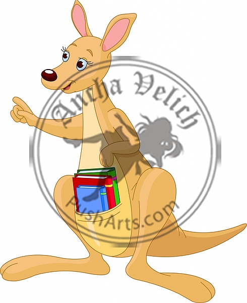 Cartoon Kangaroo and books