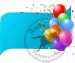 Blue card with colorful balloons