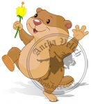 Groundhog dancing with first flower