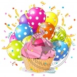 Birthday Cupcake with Balloons