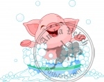 Piglet taking a bath