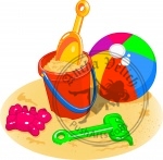 Beach Toys - Pail, Shovel, Ball, Rake