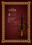 Gold ornament on brown background withviolin image. Can be used