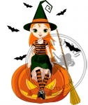 Little Halloween Witch on pumpkin
