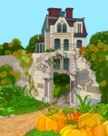 Victorian House FaÃ§ade and Pumpkins