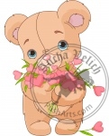 Teddy bear giving hearts bouquet