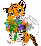 Cute tiger cub with flowers