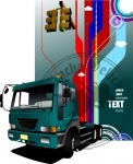 Abstract hi-tech background with green lorry image. Vector illus