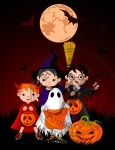 Halloween background with  trick or treating children