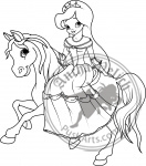 Princess riding horse. Coloring page