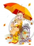 Little girl and Teddy Bear under umbrella