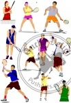 Big collection of tennis player silhouettes. Vector illustration