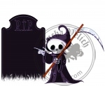 Grim reaper  pointing to tombstone