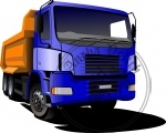 Blue yellow  truck. Lorry. Trailer. Vector illustration