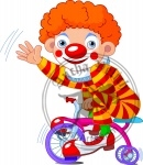 Clown on three-wheeled bicycle