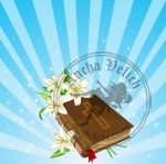 Bible and lily flowers background