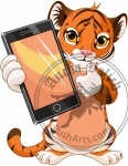 Cute Tiger holding tablet