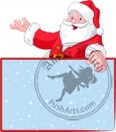 Santa Claus over blank greeting (place) card