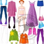 Paper doll with clothing