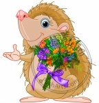 Cute little Hedgehog  giving a bouquet