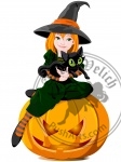 Halloween witch holds cat