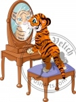 Tiger cub looking in the mirror