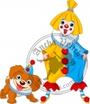Funny Clown Girl and Clown Dog